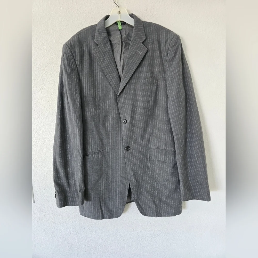 Banana Republic Blazer Sports Coat Men 44L Gray PinStriped 2button Exellcent - Picture 2 of 15